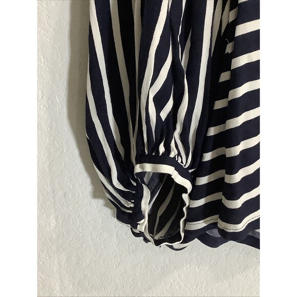 Banana Republic Blouse Women  SZ L Navy White Stripe Balloon Sleeve Top  NWT - Picture 5 of 8
